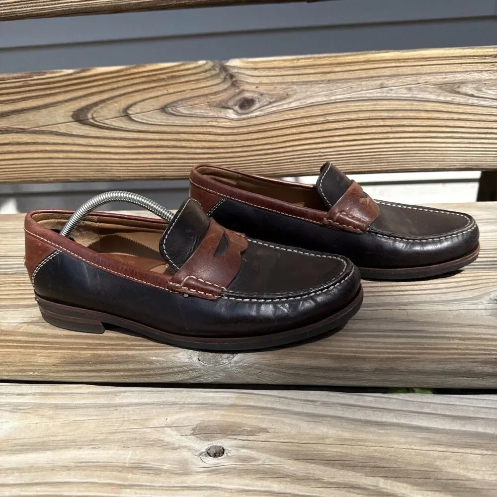 Johnston & Murphy Mens 9.5 Brown Leather Penny Loafers TruFoam Dress Shoes $155